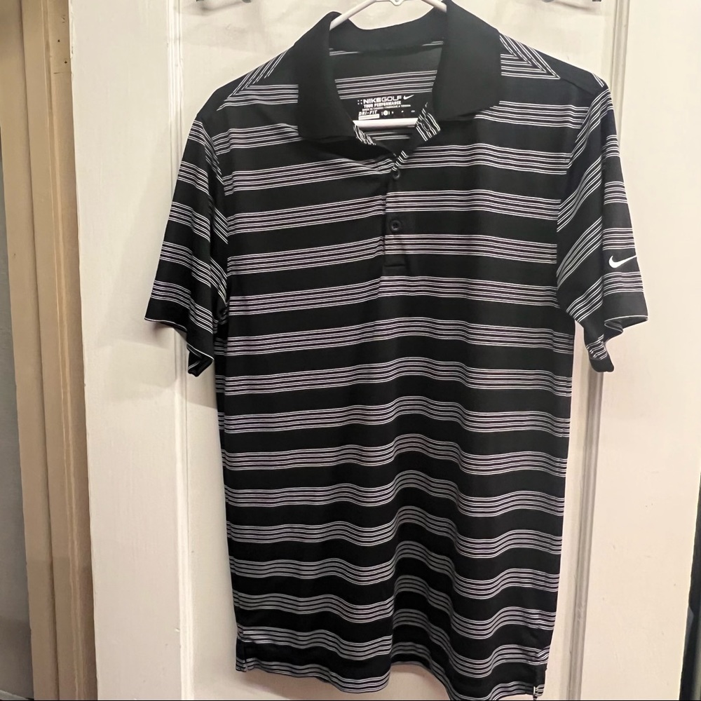 Nike Mens Black White Striped Golf Polo Small
